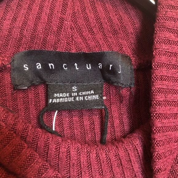 SANCTUARY - 🎉HP🎉NWT - L Sz S “Cozy Nights” Mock Neck Ribbed Top in Dark Cherry - Picture 4 of 14